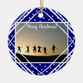 Ornamento De Cerâmica Feliz Marinho de Natal - Foto Moderna Branca