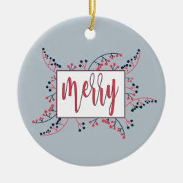 Ornamento De Cerâmica Feliz moderna - framboesas vermelhas - Natal