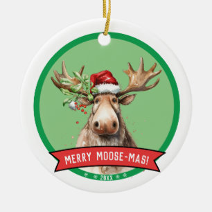 Ornamento De Cerâmica Feliz Moose - Natal Mas