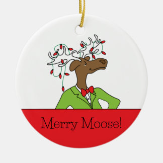 Ornamento De Cerâmica Feliz Moose Ornament