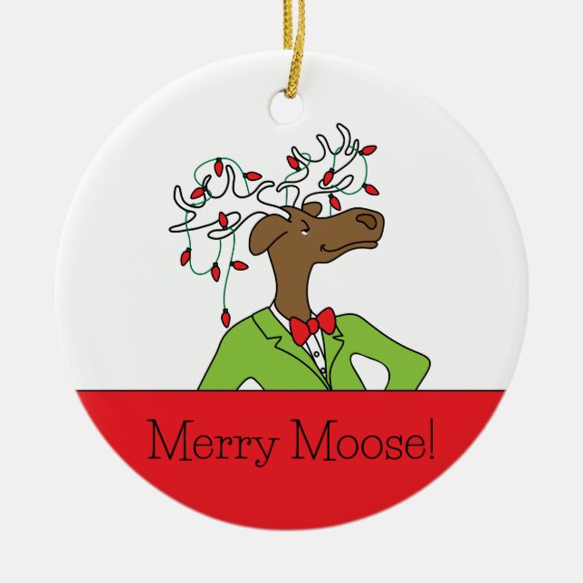 Ornamento De Cerâmica Feliz Moose Ornament (Frente)