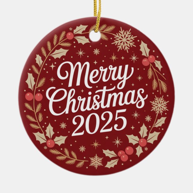 Ornamento De Cerâmica Feliz Natal 2025 (Frente)