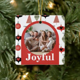 Ornamento De Cerâmica Feliz Natal 4 Família Foto Colagem Vermelha Arco V