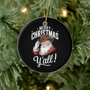 Ornamento De Cerâmica Feliz Natal a Todos Cowboy Country Papai Noel
