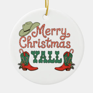 Ornamento De Cerâmica Feliz Natal a todos Western Country Cowboy Natal