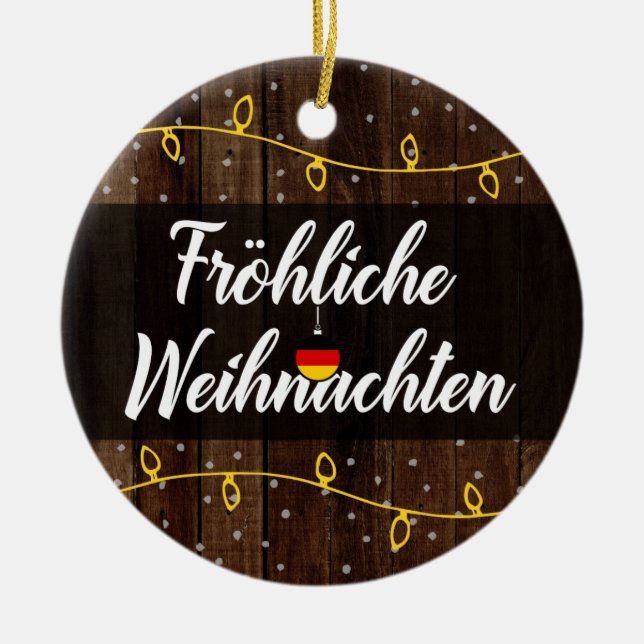 Ornamento De Cerâmica Feliz Natal alemão, Fröhliche Weihnachten (Frente)