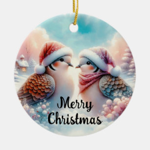 Ornamento De Cerâmica Feliz Natal Amor de Pássaros 
