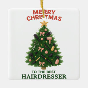 Ornamento De Cerâmica Feliz Natal ao Melhor Cabeleireiro Xmas