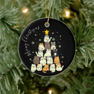 Ornamento De Cerâmica Feliz Natal Árvore de Gatos Meowy