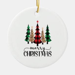 Ornamento De Cerâmica Feliz Natal Árvores Negras Vermelhas Negras