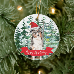 Ornamento De Cerâmica Feliz Natal Aussie Pastor Alemão Cachorro