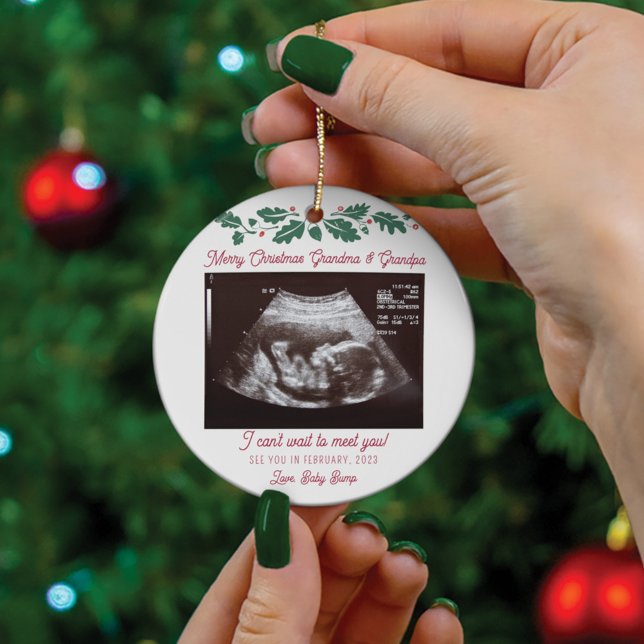 Ornamento De Cerâmica Feliz Natal Avós Ultrasom Gravidez (Pregnancy Announcement Grandma Keepsake Ornament)