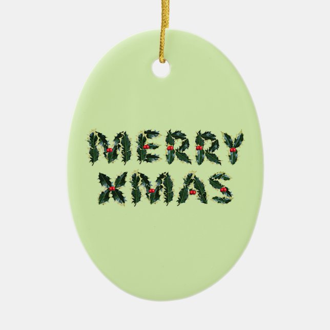 Ornamento De Cerâmica Feliz Natal Azevinho (Frente)