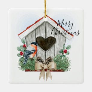Ornamento De Cerâmica Feliz Natal Birdhouse