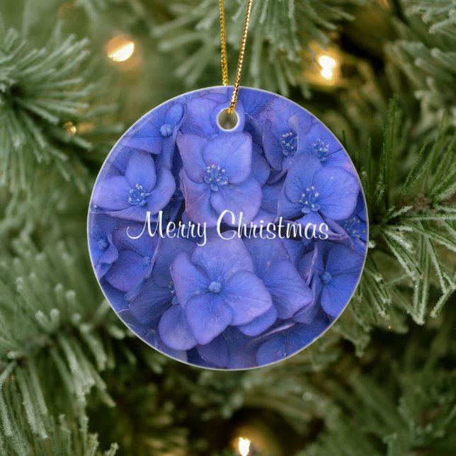 Ornamento De Cerâmica Feliz Natal Blue Hydrangea (Árvore)