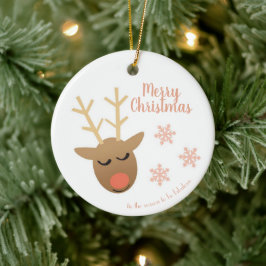 Ornamento De Cerâmica Feliz Natal, Bonita Reindeer Rosa Dourada