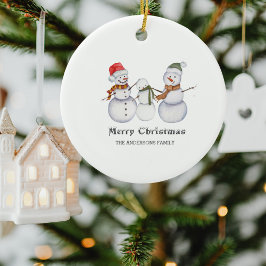Ornamento De Cerâmica Feliz Natal-Bonito Natal - Natal da Família Snowme