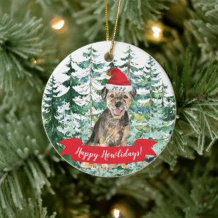 Ornamento De Cerâmica Feliz Natal Border Terrier Cachorro de Natal