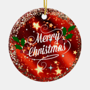 Ornamento De Cerâmica Feliz Natal, brilho e brilho