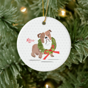Ornamento De Cerâmica Feliz Natal Cachorro Holly YEAR