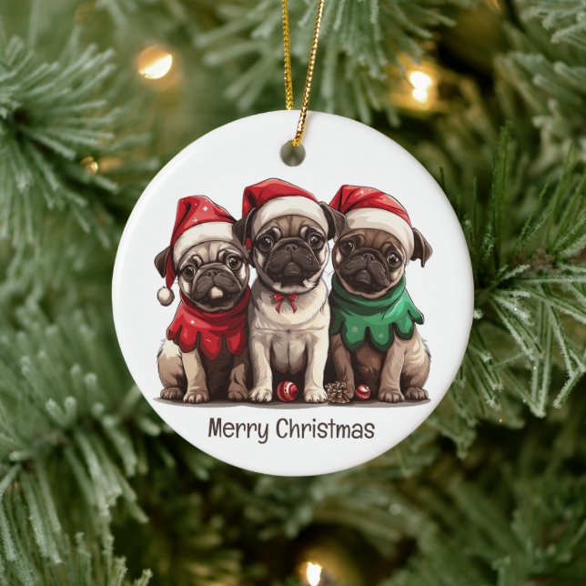 Ornamento De Cerâmica Feliz Natal Cachorros (Árvore)