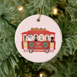 Ornamento De Cerâmica Feliz Natal Cães Feriado Trolly
