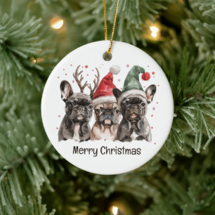 Ornamento De Cerâmica Feliz Natal - Cães-Rebelde Franceses