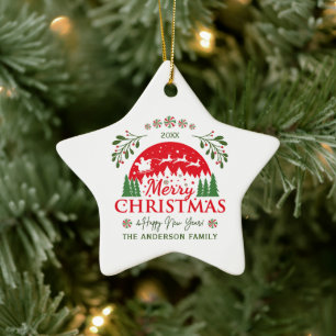 Ornamento De Cerâmica Feliz Natal Cana de Açúcar Vermelha e Verde Person