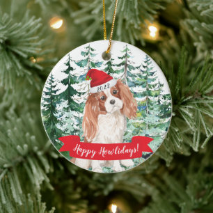 Ornamento De Cerâmica Feliz Natal Cavalier King Charle