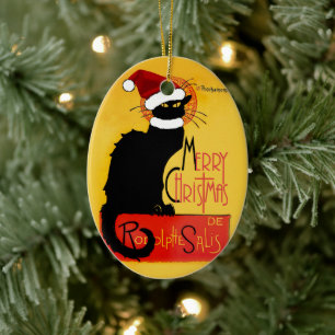 Ornamento De Cerâmica Feliz Natal - Chat Noir