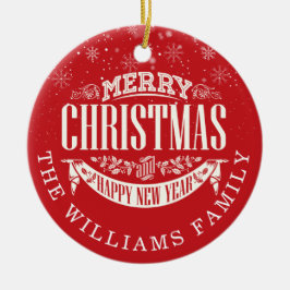 Ornamento De Cerâmica Feliz Natal Clássico e uma Nova Foto Feliz