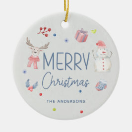 Ornamento De Cerâmica Feliz Natal Cobra Aquarela Foto de inverno