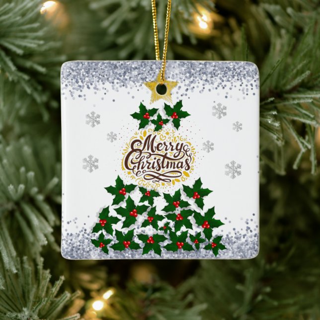 Ornamento De Cerâmica Feliz Natal com árvore de Natal (Árvore)