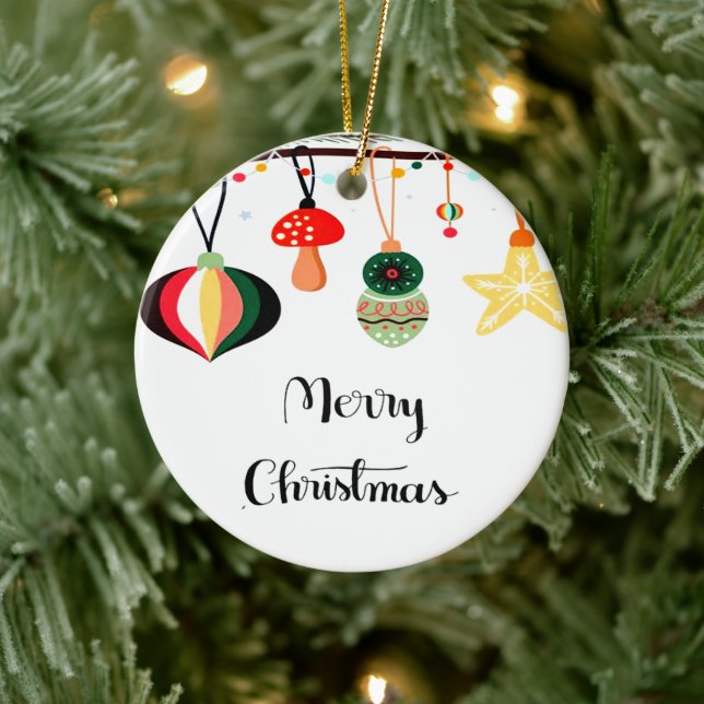 Ornamento De Cerâmica Feliz Natal com Estrelas Coloridas (Árvore)