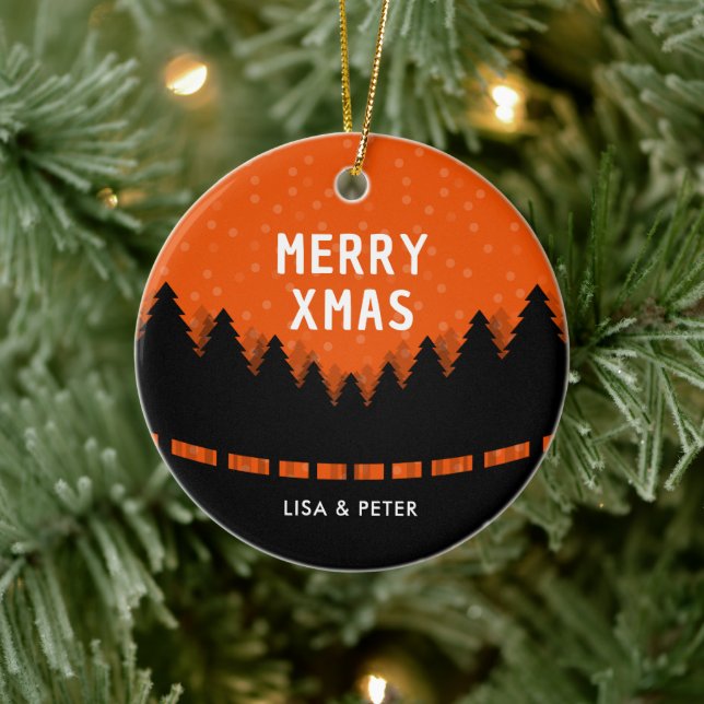 Ornamento De Cerâmica Feliz Natal com floresta retrô  (Árvore)