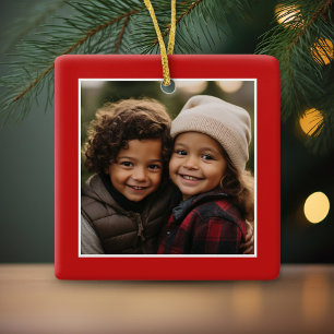 Ornamento De Cerâmica Feliz Natal com uma foto quadrada - vermelho