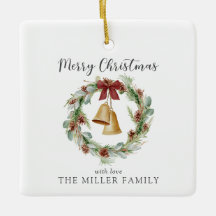 Feliz Natal, coroa de folhagem com sinos de ouro