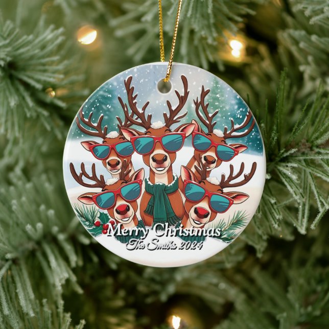 Ornamento De Cerâmica Feliz Natal da família moderna (Árvore)