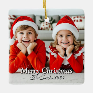 Ornamento De Cerâmica Feliz Natal da família moderna