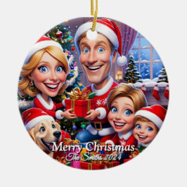 Ornamento De Cerâmica Feliz Natal da família moderna