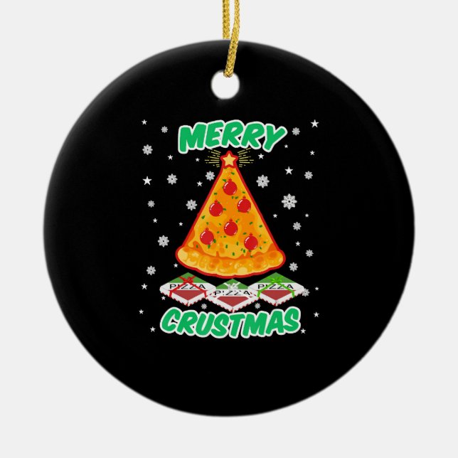 Ornamento De Cerâmica Feliz Natal da Pizza (Frente)