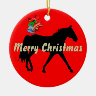 Ornamento De Cerâmica Feliz Natal da silhueta de Missouri Foxtrotter