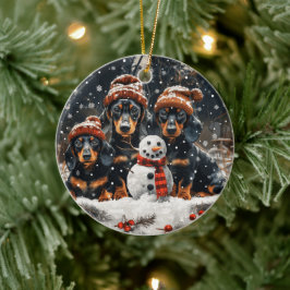 Ornamento De Cerâmica Feliz Natal Dachshund Dogs Snowman