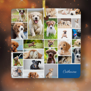 Ornamento De Cerâmica Feliz Natal de Cão Adorável com Fotografia de Pu