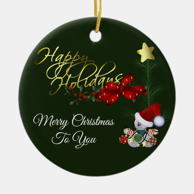 Ornamento De Cerâmica Feliz Natal de Férias (Frente)