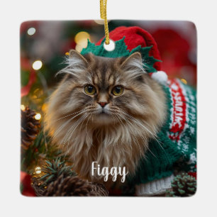 Ornamento De Cerâmica Feliz Natal de Floresta Norueguesa Personalizado
