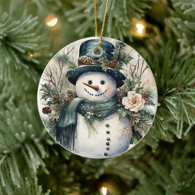 Ornamento De Cerâmica Feliz Natal de Snowman (Árvore)