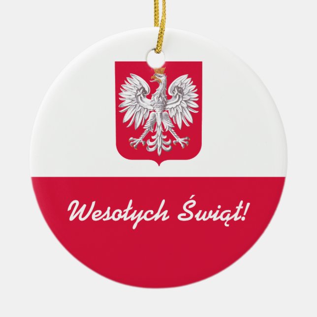 Ornamento De Cerâmica Feliz Natal de Wesołych Świąt no polonês (Frente)