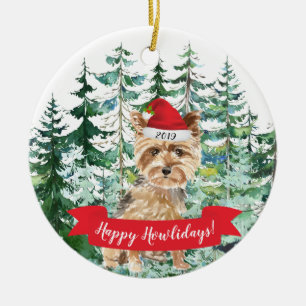 Ornamento De Cerâmica Feliz Natal de Yorkshire Terrier Dog