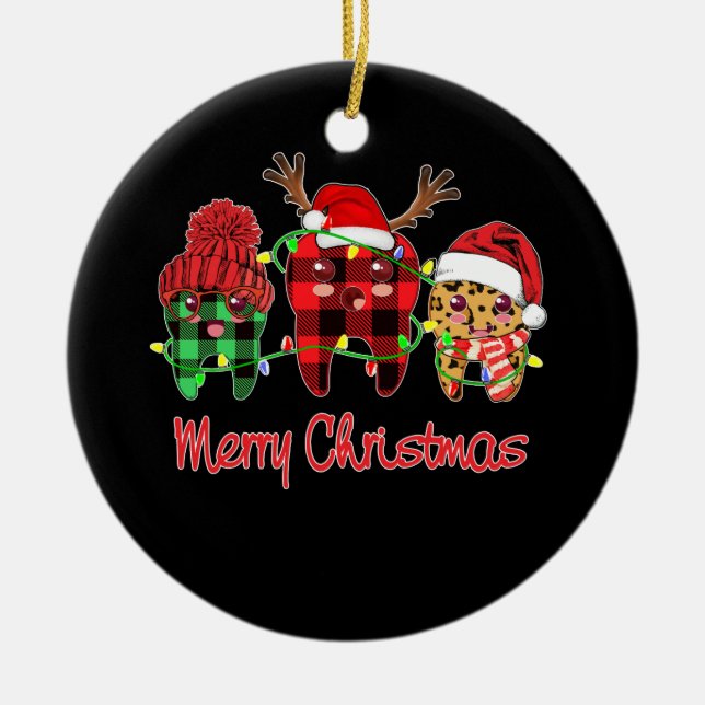 Ornamento De Cerâmica Feliz Natal Dental Assistant de Dente Leopardo (Frente)